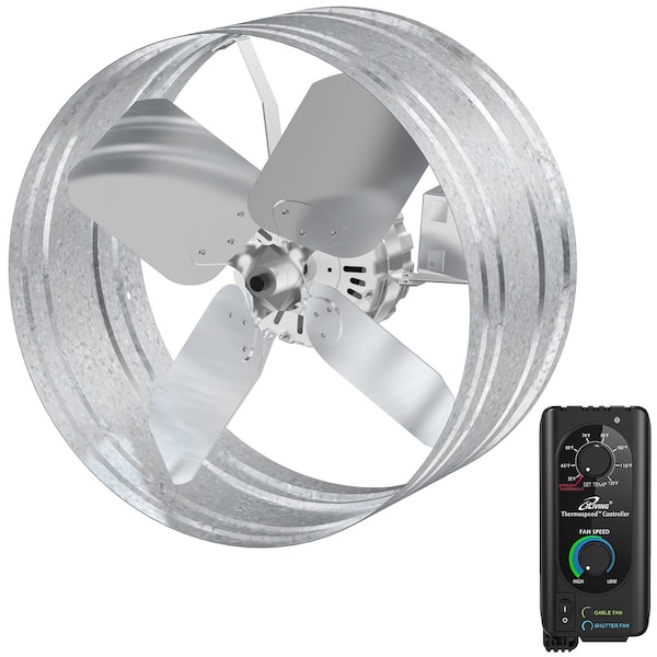 Iliving Silver 14 in. 120-Volt Wall Mounted Variable Speed Gable Exhaust Fan with Thermospeed Controller ILG8G14-22ST - main
